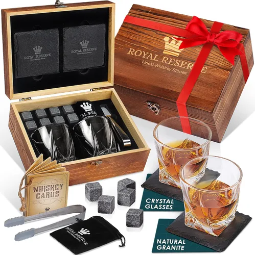 Vista 8 de Royal Reserve - Juego de regalo de piedras de whisky Bullet Vasos de bourbon hechos a mano, posavasos, caja – Regalos de whisky para hombres