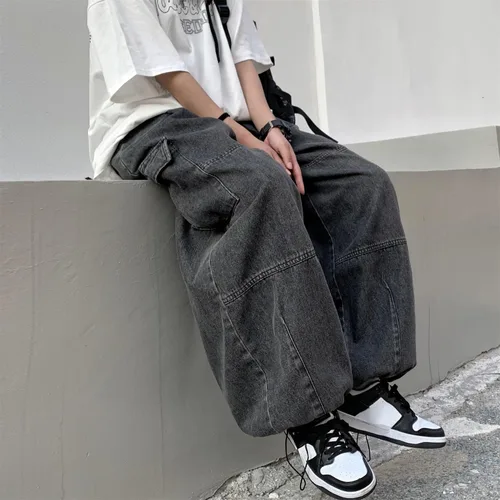 Vista 4 de Y2K - Pantalones de mezclilla holgados Emo Cyber Cargo Grunge Vintage Demin Ropa estética Hiphop Jogger Pantalones deportivos góticos Streetwear