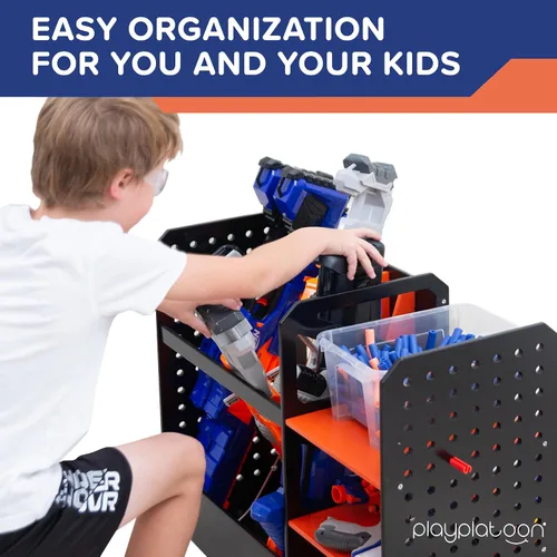 Vista 5 de Play Platoon Estante de almacenamiento para pistola Nerf - Organizador de tablero de clavijas de pared de 6 pistolas Includes 20 Storage Pegs