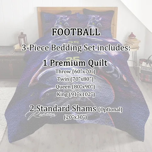 Vista 5 de Juego de cama de fútbol para niños, juego de edredón personalizado con nombre y número, edredón deportivo tamaño matrimonial, edredón con estampado
