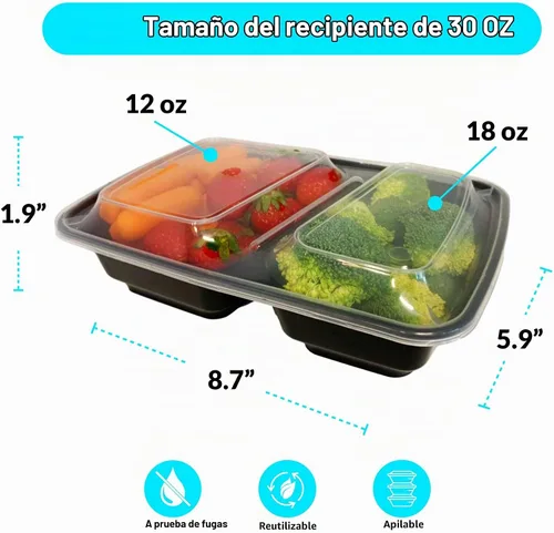 Vista 3 de Reli. Contenedores de preparación de comidas de 30 onzas (paquete de 50) - Cajas de comida para llevar y llevar con tapas