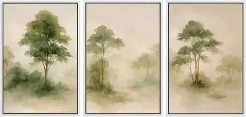 Vista 120 de SIGNWIN Lienzo enmarcado para pared, juego de arte de acuarela pastel, paisaje marrón, naturaleza, naturaleza salvaje, ilustraciones modernas, arte