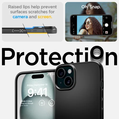 Vista 5 de Spigen Funda delgada diseñada para iPhone 15 (2023) [carcasa dura] [protección de grado militar] - negro 2023