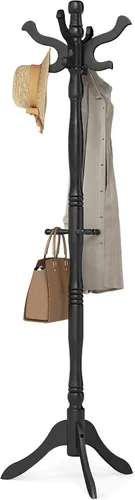 Vista 8 de VASAGLE Perchero de madera maciza y soporte, árbol de pasillo independiente con 10 ganchos para sombreros, bolsos, carteras, para entrada, pasillo
