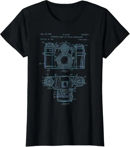 Vista 32 de Fotografía amante regalo cámara vintage esquema camiseta Negro