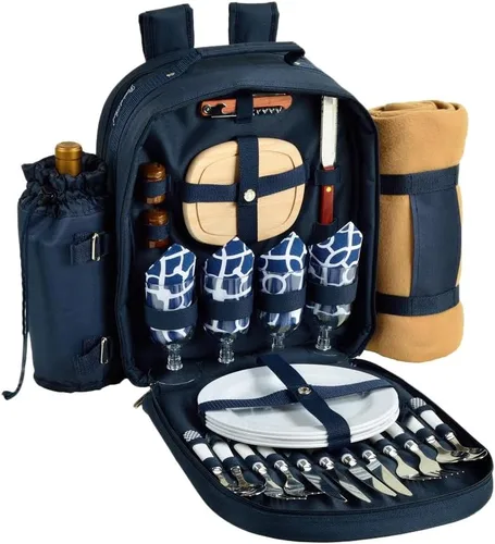Vista 7 de Picnic at Ascot Mochila de picnic para 4 personas equipada con enfriador, soporte para vino aislado y manta - Diseñada y montada en los Estados