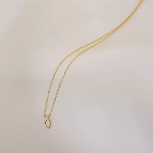 Vista 7 de Moonffay Collar de ópalo creado chapado en oro de 18 quilates para mujer, delicado collar de ópalo de lágrima azul, Chapado en oro, Ópalo sintético