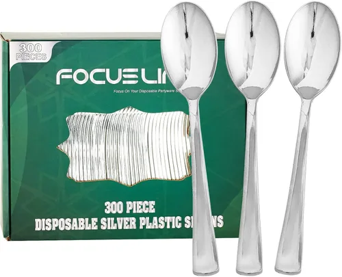 Vista 9 de FOCUSLINE Paquete de 300 cucharas desechables de plástico dorado de 6.8 pulgadas, cucharas de plástico sólido y duradero, cubiertos desechables