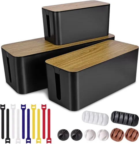 Vista 8 de Paquete de 3 cajas de organización de cables con 18 piezas de organización de cables, caja organizadora de cables grande, mediana y pequeña