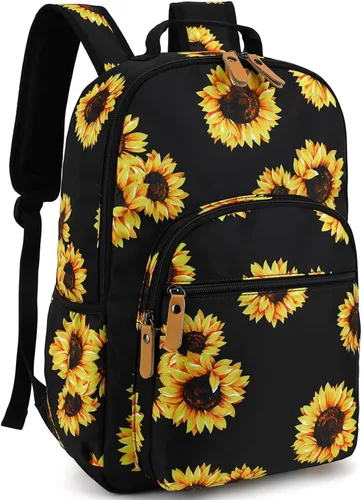 Vista 100 de Leaper Mochila para laptop para mujer: linda mochila floral para escuela, universidad, viajes, trabajo, mochila ligera para niños, Negro margarita