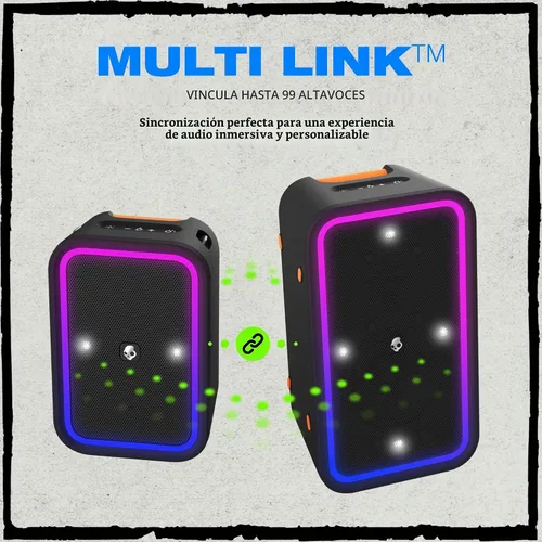 Vista 6 de Skullcandy Stomp - Altavoz Bluetooth – Altavoz inalámbrico portátil impermeable IPX7, con luces LED y modos de estroboscopio, batería de 12 horas