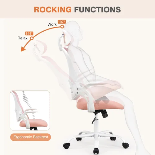 Vista 4 de Sweetcrispy Silla de escritorio para computadora de oficina, ergonómica, con respaldo alto, de malla, con ruedas y reposacabezas ajustables, cómodo