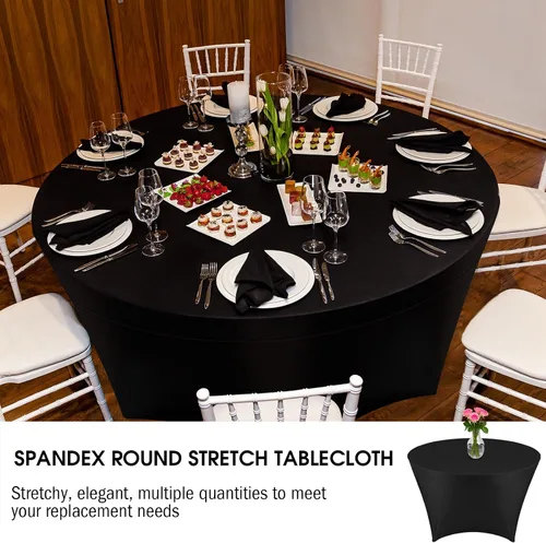 Vista 5 de Buryeah Mantel redondo elástico de 5 pies de elastano, lavable a máquina, 60 pulgadas, mantel elástico ajustable para mesa redonda para bodas