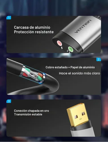 Vista 7 de Adaptador de audio USB - VENTION USB Tarjeta de sonido estéreo externa a auriculares de 0.138 in y adaptador de conector de micrófono para Windows