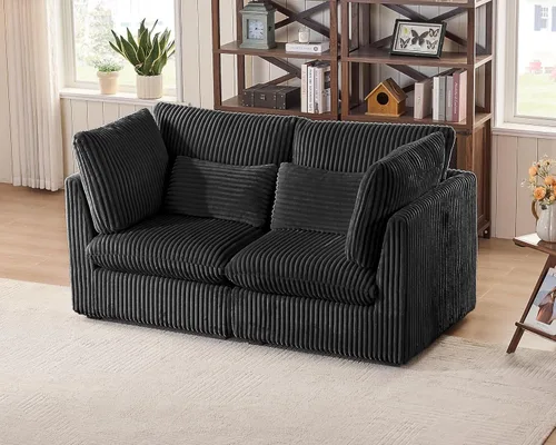 Vista 8 de Sofá Modular de Tamaño Grande, Sofá Seccional de Pana Cloud Extra Profundo con Otomana Chaise, Sofá Cama de Pana Esponjosa de 2 Plazas para Sala