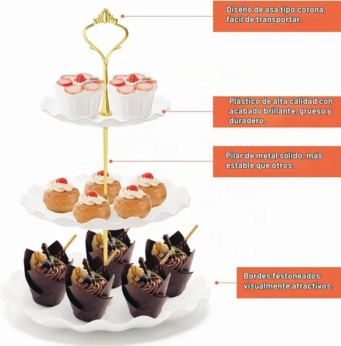 Vista 4 de Coitak Soportes de plástico para cupcakes, soporte para cupcakes de 3 niveles, bandeja de torre de postre para fiesta de té, cumpleaños y boda
