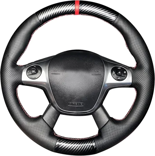 Vista 9 de Loncky - Funda negra para volante de piel auténtica para Ford Escape 2013, 2014, 2015, 2016, Ford Focus 2012, 2013, 2014, 2016, Ford C-Max 2013