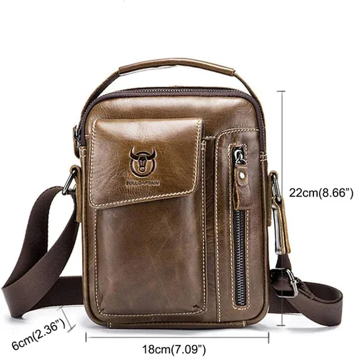 Vista 2 de BULLCAPTAIN Bolso bandolera de cuero genuino para hombre, bolso cruzado de hombro pequeño para hombre, bolso de mensajero de viaje casual para uso