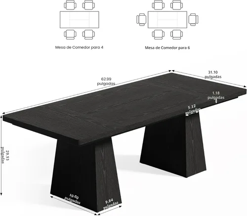 Vista 2 de LITTLE TREE Mesa de comedor para 4-6 personas, mesa de madera, muebles rectangulares con patas resistentes, mesa de cocina moderna para el hogar
