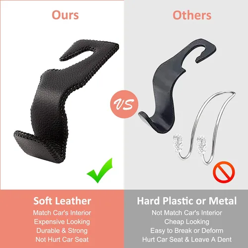Vista 5 de Gancho para bolso de automóvil, reposacabezas de asiento trasero, perchas de cuero auténtico, accesorio organizador de vehículos duradero
