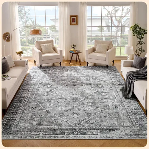 Vista 251 de Istana Alfombra larga antideslizante de 2.5 x 8 para el hogar, para pasillo y cocina, lavable, sedosa y suave al tacto, elegante, color azul y marfil
