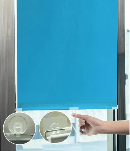 Vista 32 de Persianas enrollables opacas con ventosas, cortinas opacas sin taladrar, persianas enrollables retráctiles para ventanas y puertas, protector Negro