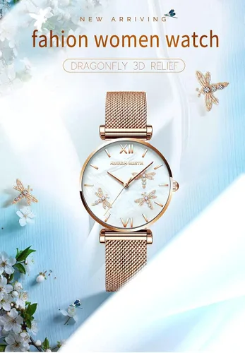Vista 7 de TENNOVO Fashion Ladies Dragonfly Quartz Watch Luxury Dress Women's 2PCS Bracelet Watch Set Rose Flowers Giftable Packing Box for Women