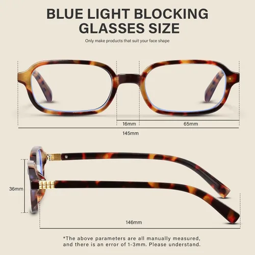 Vista 6 de Retro Rectangle Glasses for Women Small Square Blue Light Blocking Glasses Reduce Eye Strain