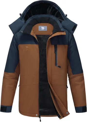 Vista 9 de CAMEL CROWN Chaqueta de Esquí de Invierno para Hombre Abrigos de Nieve de Montaña Impermeable Capucha Desmontable Resistente al Viento Chaquetas
