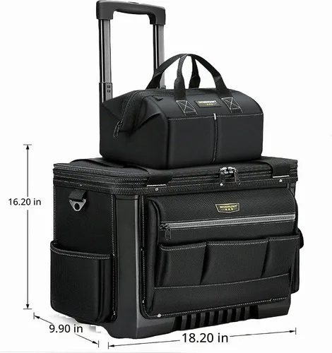Vista 2 de Bolsa de Herramientas con Rodillo Integrado - Grande Portátil, Impermeable Bolsa de Herramientas Rodante con Ruedas y Bolsillo con Cremallera