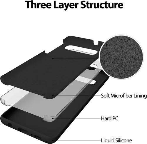 Vista 4 de GOOSPERY Funda de silicona líquida para Samsung Galaxy S10 Plus (2019) 6.4 pulgadas Jelly Rubber Bumper Case con forro de microfibra suave - Negro