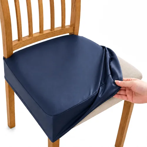 Vista 22 de NILUOH Juego de 2 fundas de asiento impermeables para sillas de comedor, de piel sintética, fundas de asiento para sillas de comedor, extraíbles