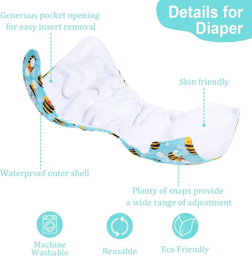 Vista 2 de babygoal Pañales de tela para recién nacidos, paquete de 13 unidades para niños prematuros de 5-12 libras, 6 unidades con 6 insertos y bolsa