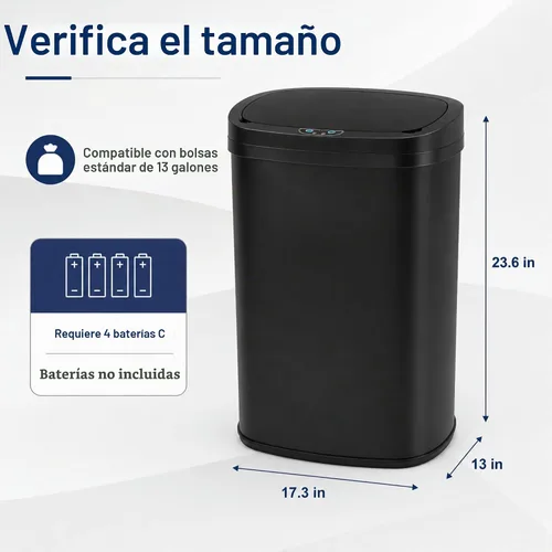 Vista 6 de Meet perfect - Bote de basura sin contacto de 13.2 galones, color negro