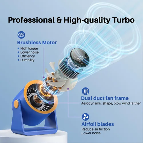 Vista 4 de Ausic Potente ventilador de escritorio ultra silencioso para dormitorio, ventiladores pequeños turbo de 15200 mAh para enfriarse y dormir