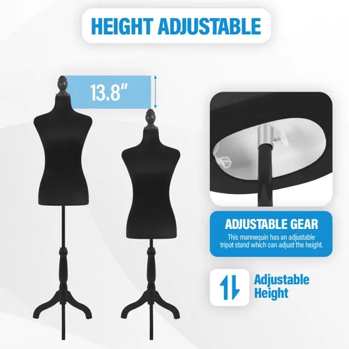 Vista 2 de FDW Maniquí femenino con forma de vestido de cuerpo, maniquí de costura, maniquí de torso con base de trípode, maniquí ajustable para coser ropa