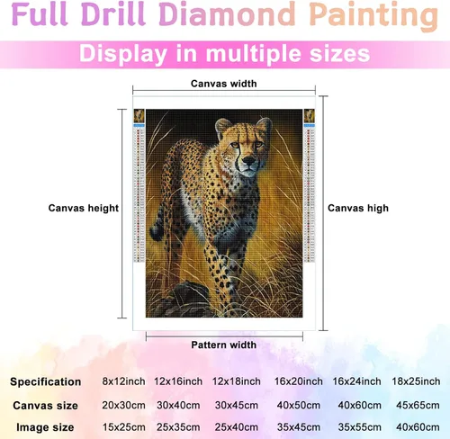 Vista 2 de Pintura de diamantes 5D para bricolaje, pintura de diamantes para adultos, pintura de diamante de guepardo con diamantes redondos para regalo, arte