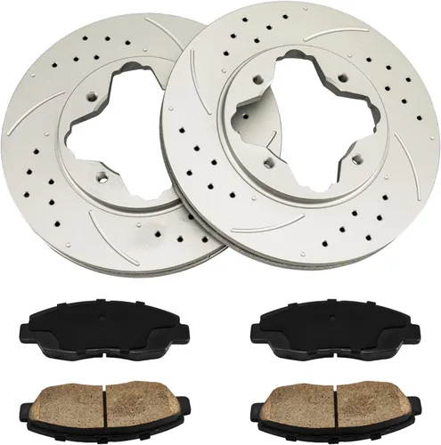 Vista 2 de Kit de freno delantero KAX, rotores de freno ranurados y con hendiduras, pastillas de freno cerámicas Compatible con Honda Accord 1990 1991 1992