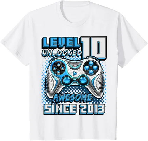 Vista 25 de Level 10 Unlocked Awesome 2013 Video Game 10th Birthday Boy T-Shirt, Negro