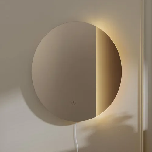 Vista 10 de ONEWISH Aplique de pared LED, lámpara de pared con espejo regulable, luces de pared redondas de 16.93 pulgadas para dormitorio con función