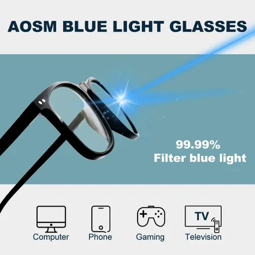 Vista 5 de AOSM Lentes de luz azul para hombres y mujeres, gafas de juego antirreflejos, protección UV400, bloqueo de luz azul para aliviar la fatiga ocular
