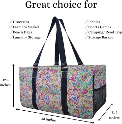 Vista 163 de NGIL Bolsa de comestibles reutilizable extra grande plegable de gran tamaño para comestibles, almacenamiento, picnic, playa, Estampado