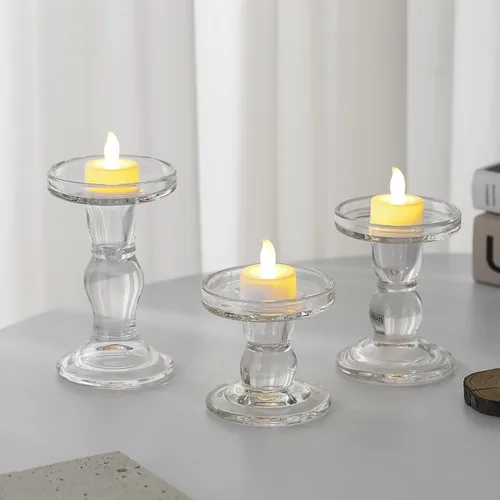 Vista 4 de GUTE - Portavelas de cristal, 3 piezas, candelabros transparentes para decoración de mesa