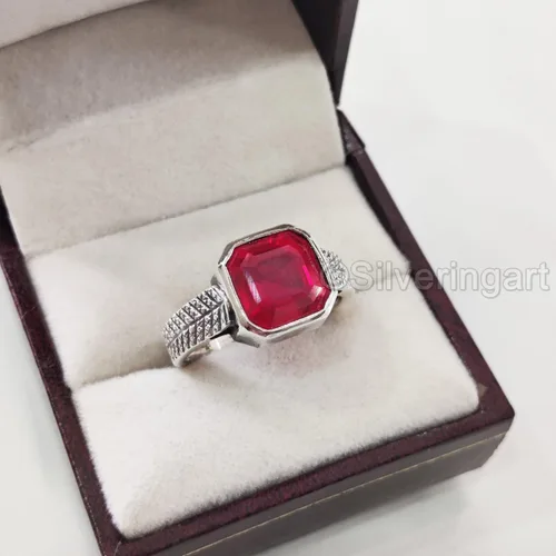Vista 7 de Natural Ruby Ring, Ruby Mens Heavy Ring, July Birthstone, Oxidized, 925 Sterling Silver, Signet Ring, Christmas, Thanksgiving, Handmade, Statement
