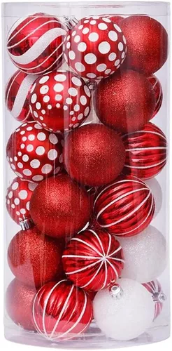 Vista 10 de Juego de 30 adornos de bolas de Navidad, bolas de adornos de Navidad inastillables, decoración de árbol de Navidad, bolas de árbol de Navidad rojas