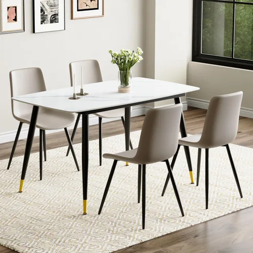 Vista 24 de Juego de 4 mesas de comedor negras para mesa de comedor de 4,50 pulgadas para 4, sillas de cocina de piedra sinterizada, fácil de montar, adecuado