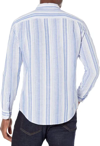 Vista 3 de Tienda Essentials Camisa de algodón de lino de manga larga ajustada para hombre