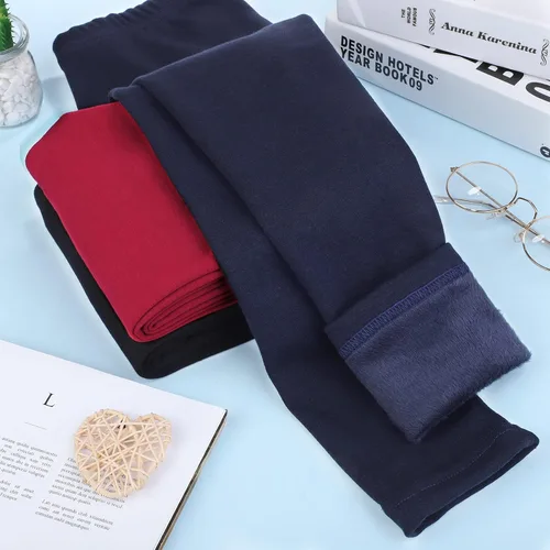 Vista 4 de TODDOR Paquete de 3 leggings de invierno con forro polar para niñas, elásticos, pantalones de terciopelo sólido, mallas cálidas y suaves para niños