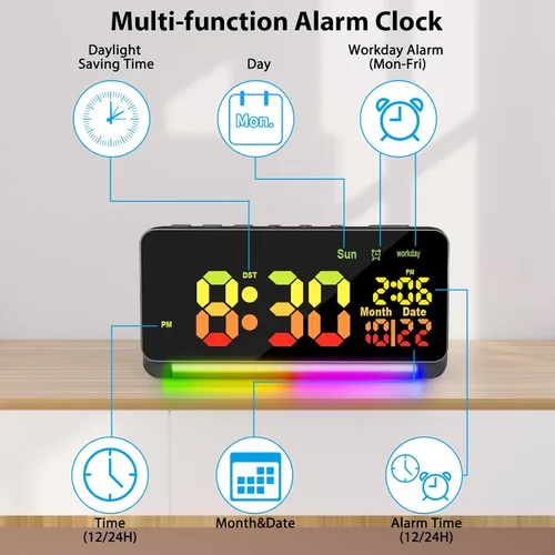 Vista 7 de Reloj despertador súper fuerte de 120 db para adultos que duermen pesadamente, 15 sonidos de despertador para personas que duermen pesadas, luz