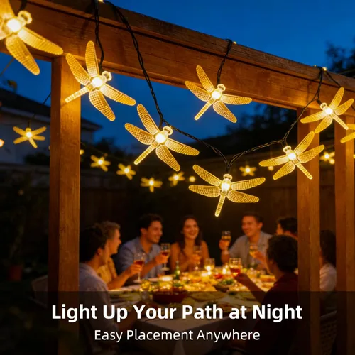 Vista 7 de ASFSKY Luces solares de libélula al aire libre 50 LED libélula luces impermeables blanco cálido
